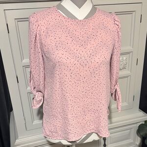 CeCe Pink Polka Dot Women's Blouse with Tie Sleeves Size XS